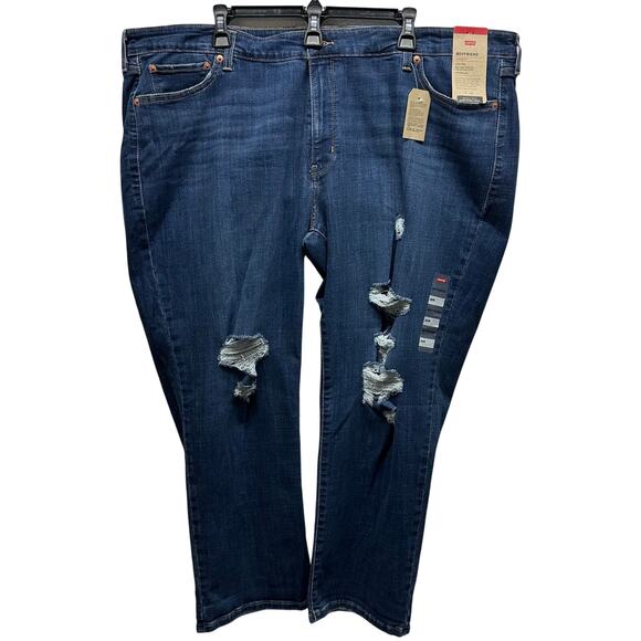 NWT, Levi Strauss & Co Women’s Sz 26W Dark Wash Denim Distressed Boyfriend Jean - Picture 1 of 11